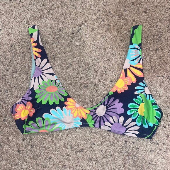 Aerie Navy Floral Scoop Neck Bikini Top - Picture 2 of 4